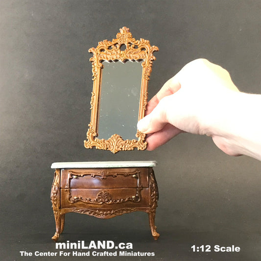 18th Century French Louis XV Walnut  Commode dresser with Marble-style Top and craved mirror (2pcs set)