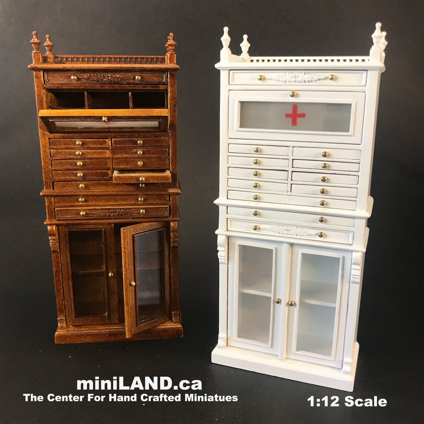 Medical doctor dentist cabinet Fine Quality walnut shelves dollhouse miniature 1:12 scale Y3315 WHITE