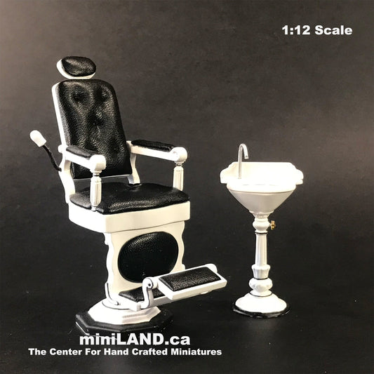 Dentist clinic dollhouse miniature 1:12 quality wood white chair barber and sink