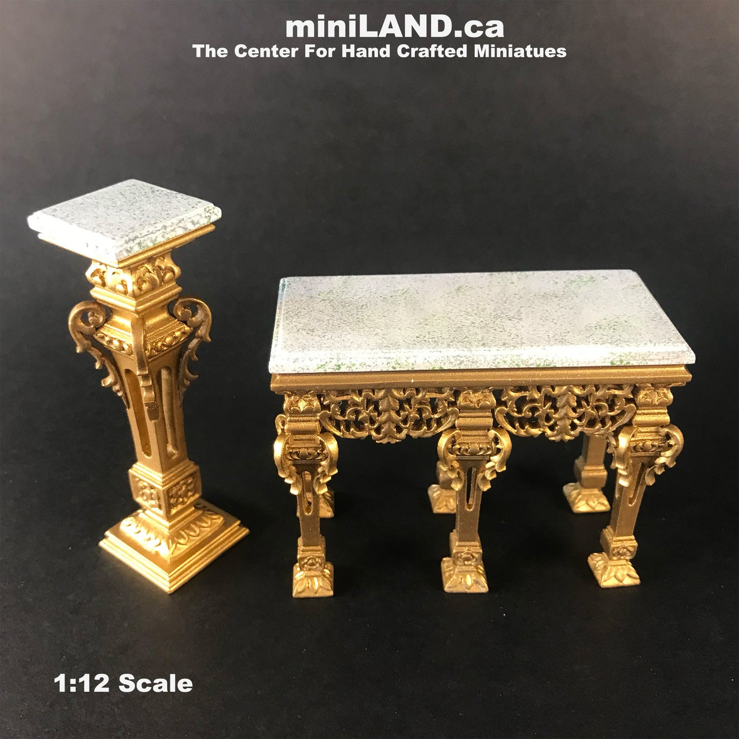 Console et supports latéraux en or de style Napoléon pour maison de poupée miniature 1:12