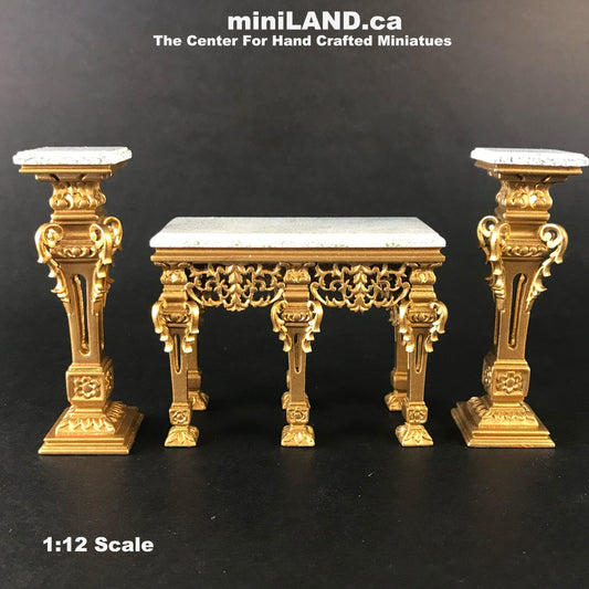 Console et supports latéraux en or de style Napoléon pour maison de poupée miniature 1:12