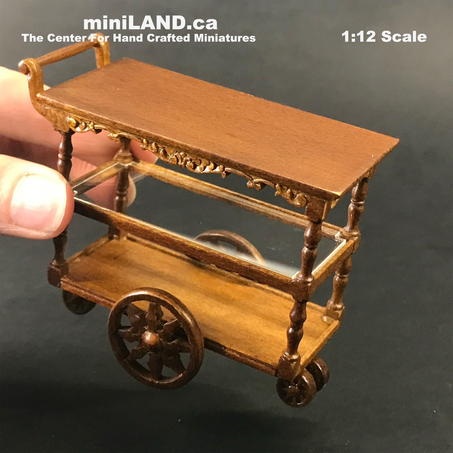 Tea Trolley Cart Quality Liquor service walnut or Mahogany 1:12 scale wheels