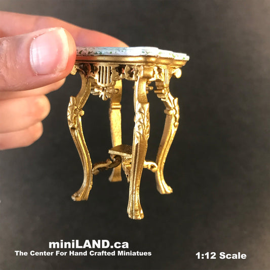 Carved and gilt-wood exquisite tall end table stand Victorian period for dollhouse miniature 1:12 gold details Y3553