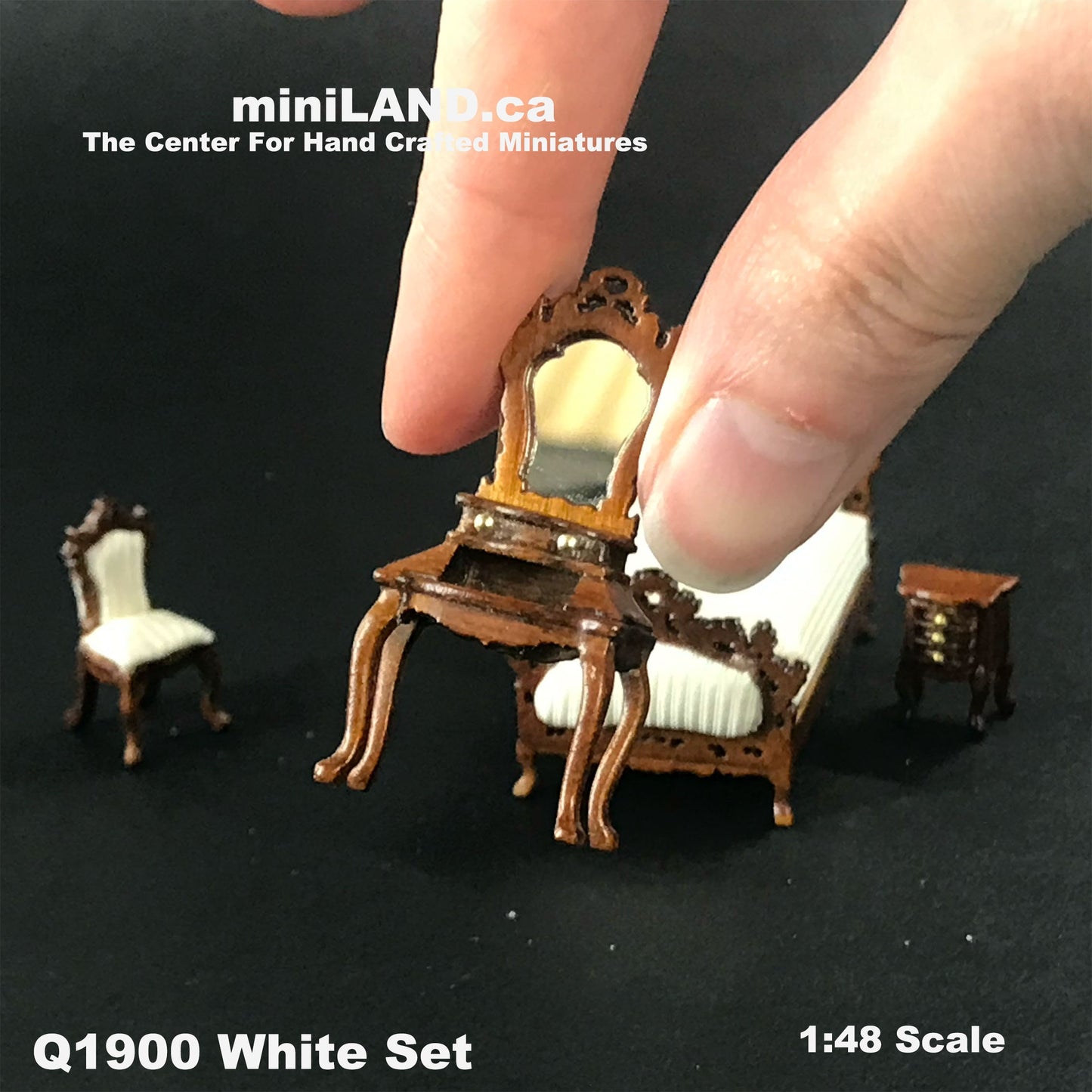 1:48 1/4" quarter scale Victorian bed room set 4pcs Top quality Walnut  dollhouse miniature dresser Q1900set White