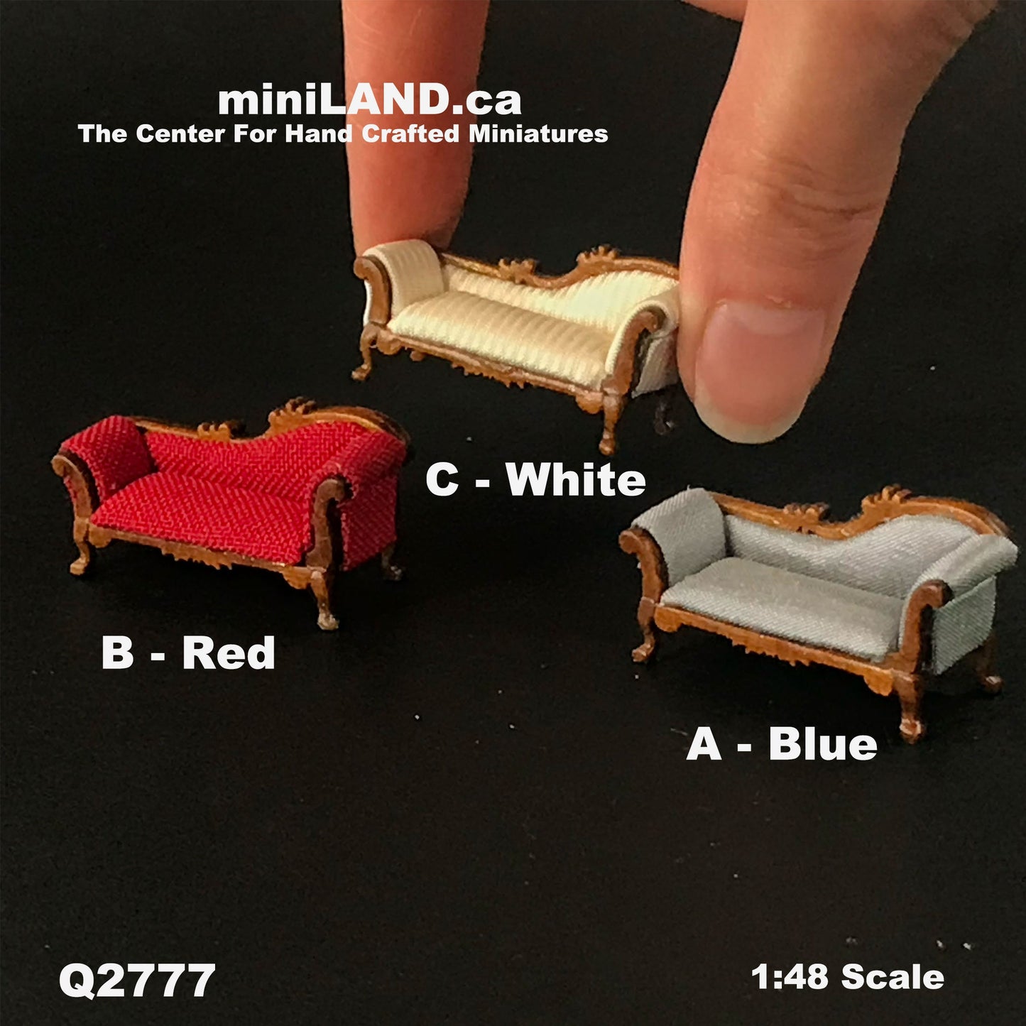 1:48 1/4" quarter scale chaise lounge sofa WHITE Top quality walnut for dollhouse miniature Q2777WN-C
