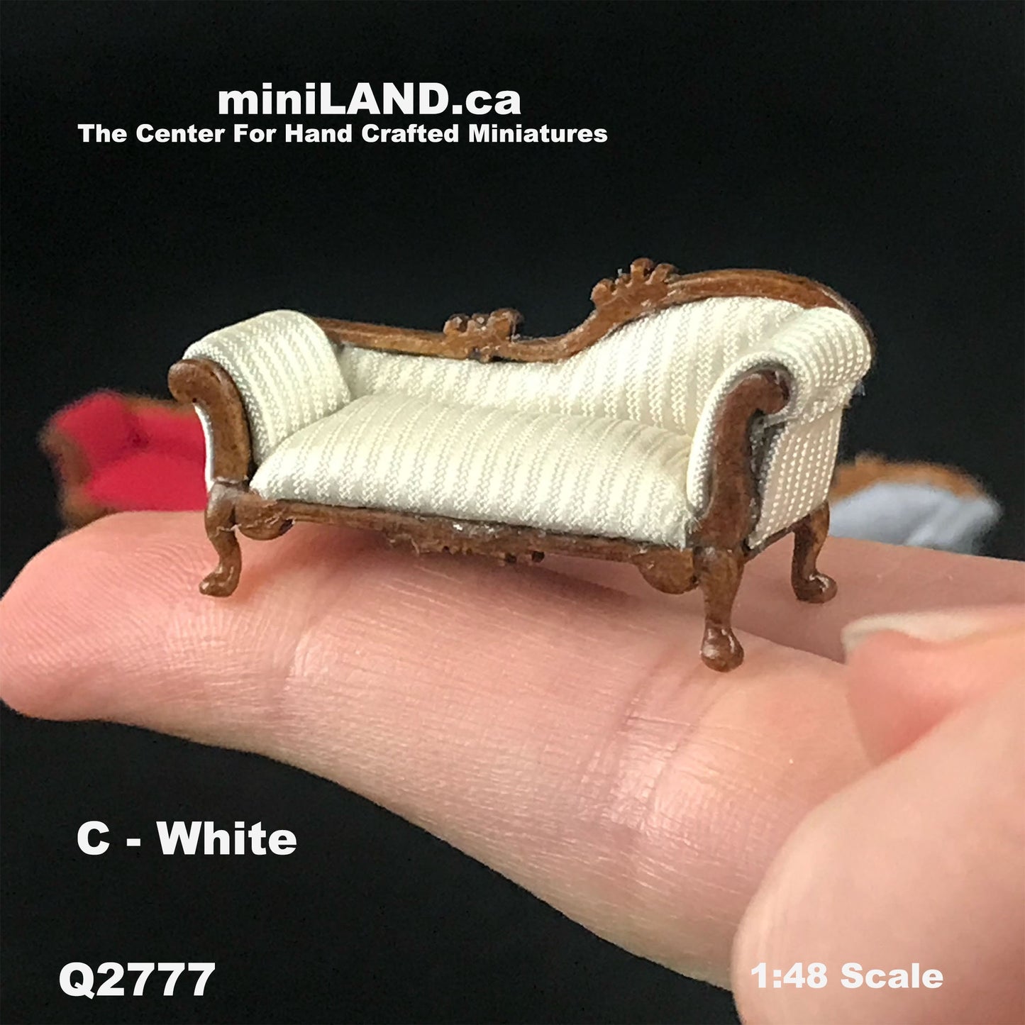 1:48 1/4" quarter scale chaise lounge sofa WHITE Top quality walnut for dollhouse miniature Q2777WN-C