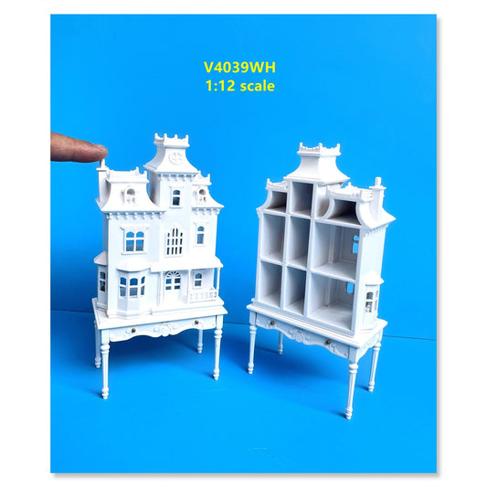 Victorian Dollhouse for dollhouse with table WHITE  1:144 miniature house for 1/12 rooms back opening