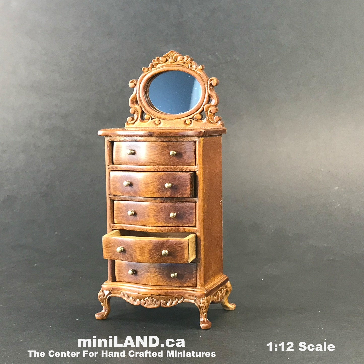 Tall Vanity chest commode Table dresser 1:12 dollhouse miniature drawers mirror wood WN
