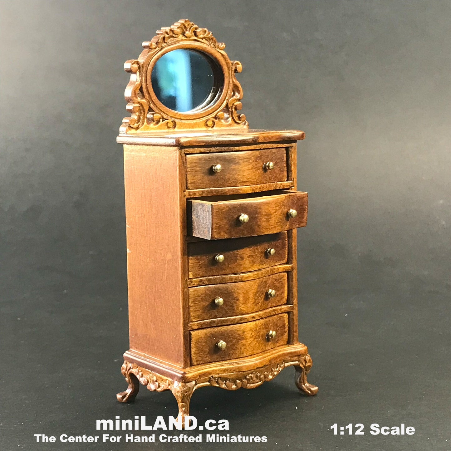 Tall Vanity chest commode Table dresser 1:12 dollhouse miniature drawers mirror wood WN