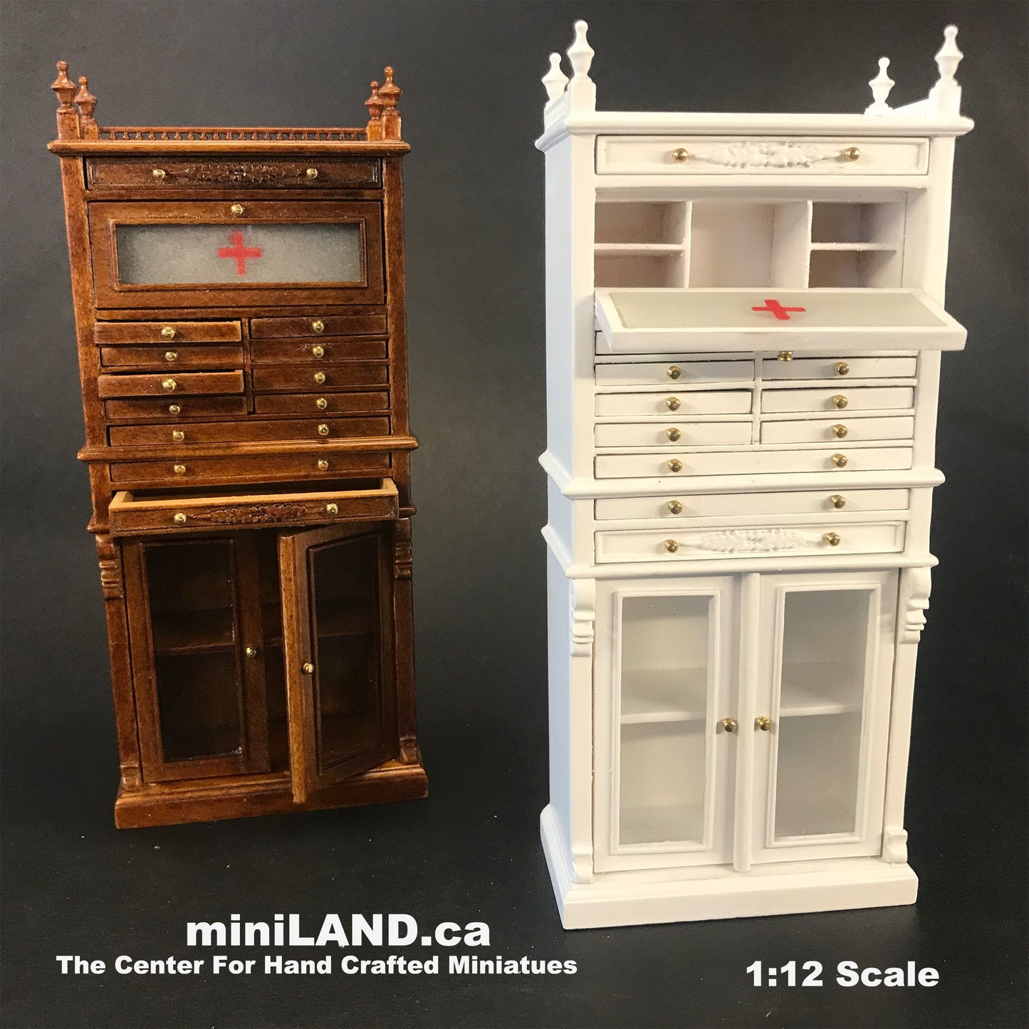 Medical doctor dentist cabinet Fine Quality walnut shelves dollhouse miniature 1:12 scale Y3315 WHITE