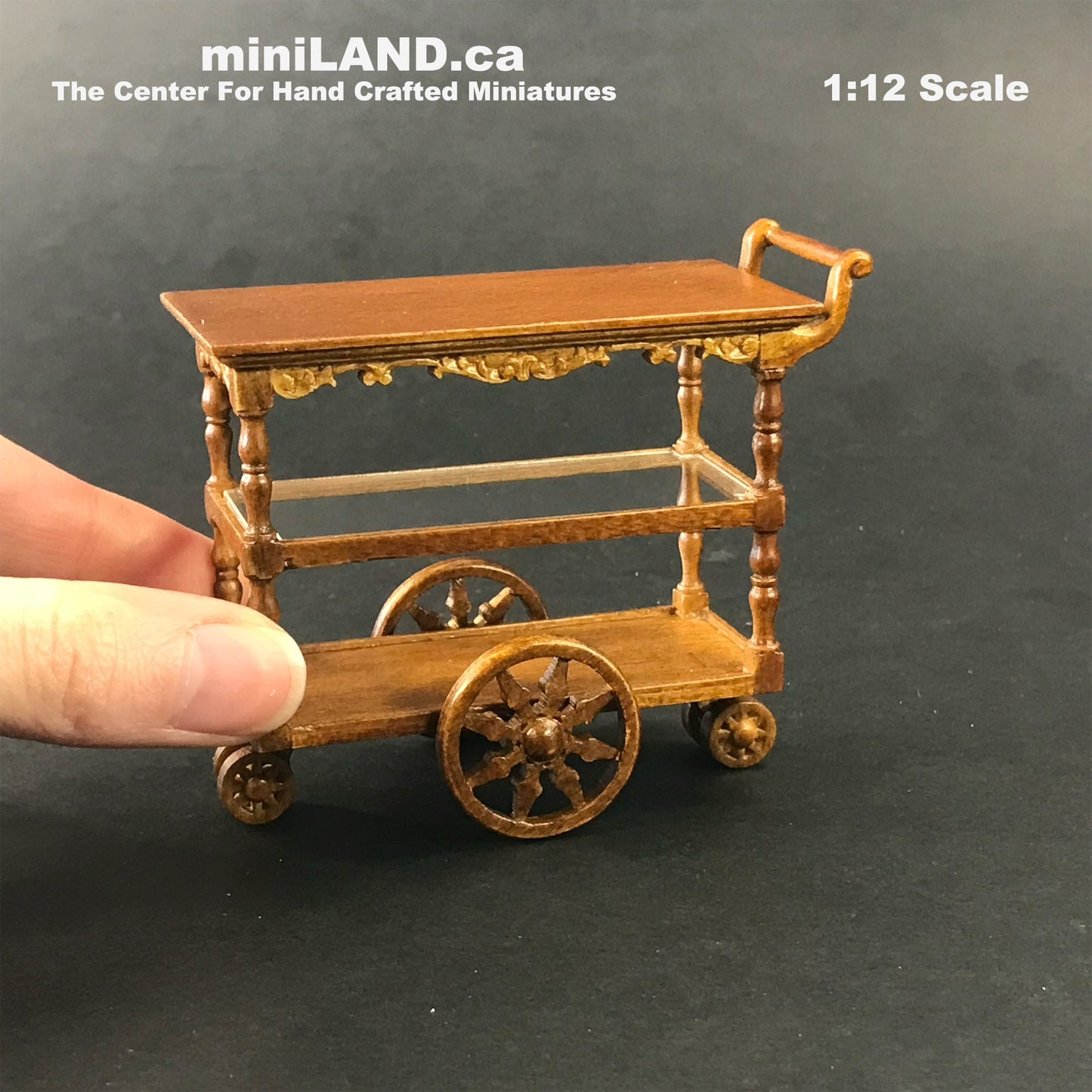 Tea Trolley Cart Quality Liquor service walnut or Mahogany 1:12 scale wheels
