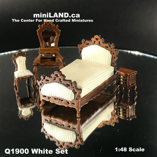 1:48 1/4" quarter scale Victorian bed room set 4pcs Top quality Walnut  dollhouse miniature dresser Q1900set White