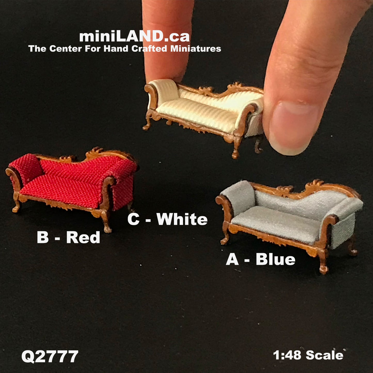 1:48 1/4" quarter scale chaise lounge sofa WHITE Top quality walnut for dollhouse miniature Q2777WN-C