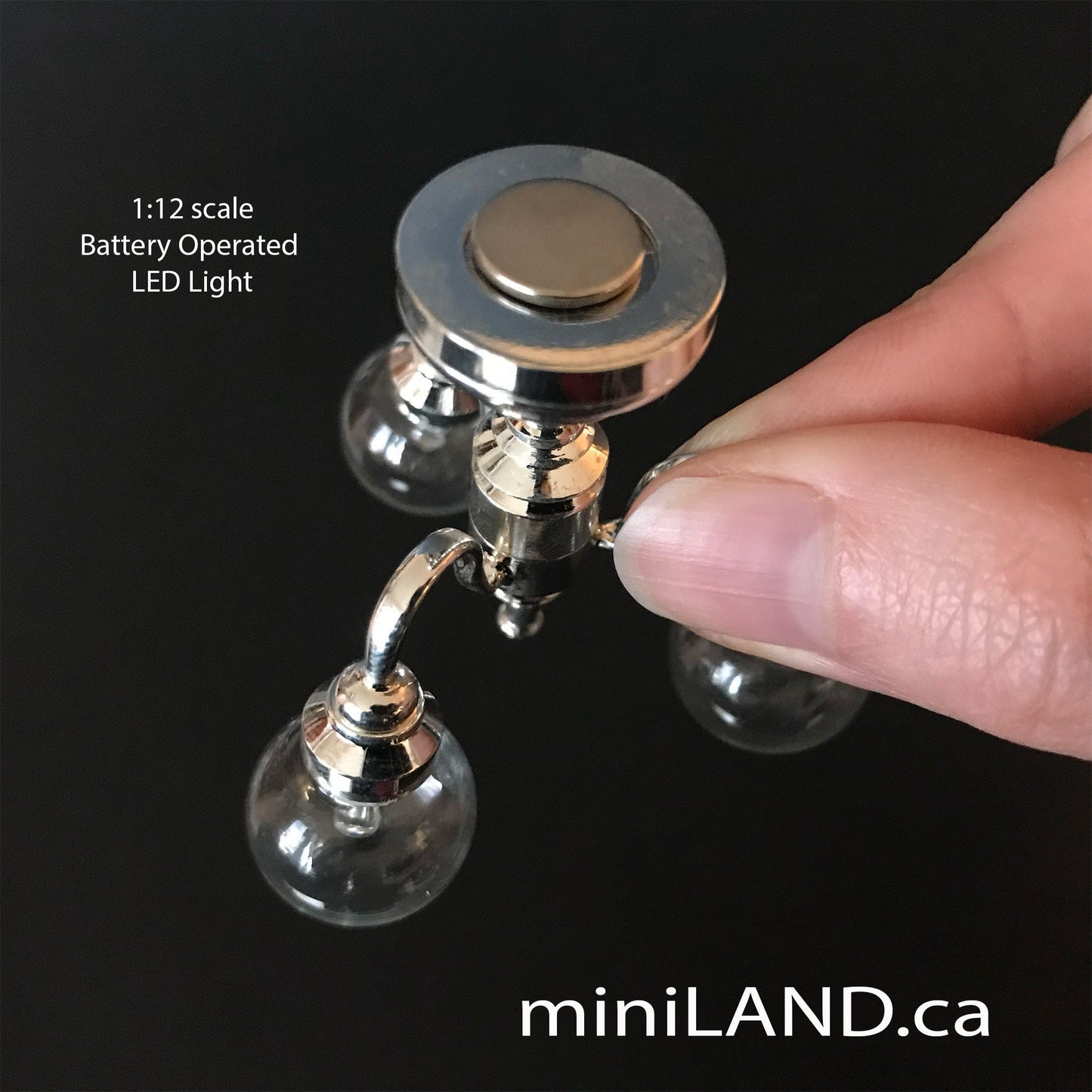 3 Arm SILVER globe clear glass ball chandelier LED Super bright with on/off switch for 1:12 scale dollhouse miniatures