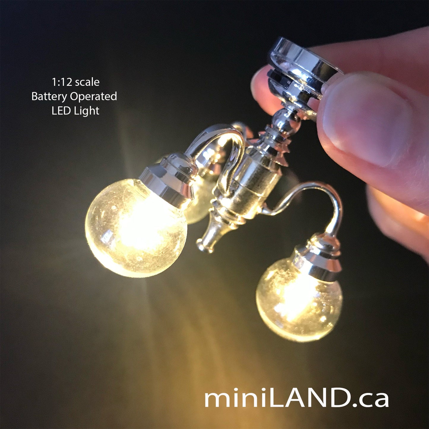 3 Arm SILVER globe clear glass ball chandelier LED Super bright with on/off switch for 1:12 scale dollhouse miniatures