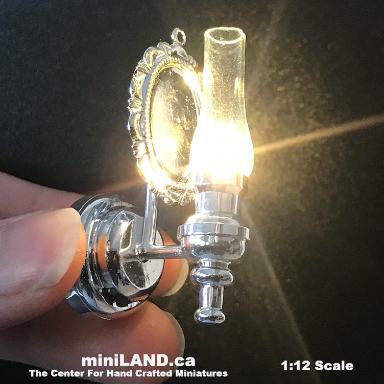 Wall sconce oil lamp clear glass LED super bright light with on/off switch for 1:12 scale dollhouse miniatures battery operated FA052004