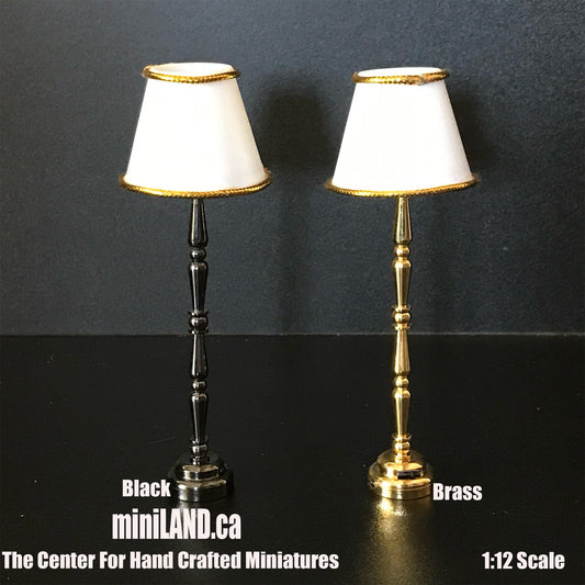Classic Floor light Brass /black LED Super bright standing lamp with white/gold shade with on/off switch for 1:12 scale dollhouse miniatures
