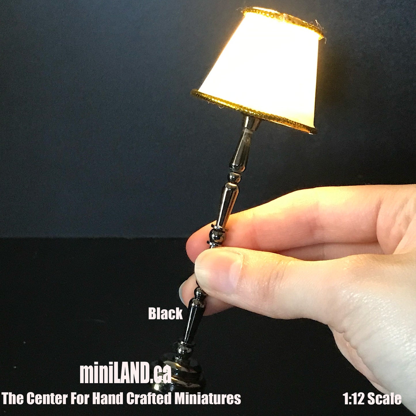 Classic Floor light Brass /black LED Super bright standing lamp with white/gold shade with on/off switch for 1:12 scale dollhouse miniatures
