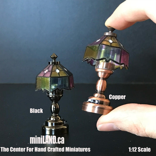 Coloured Tiffany lamp LED Super bright with On/off switch for Dollhouse miniature 1:12 scale colourful battery operated