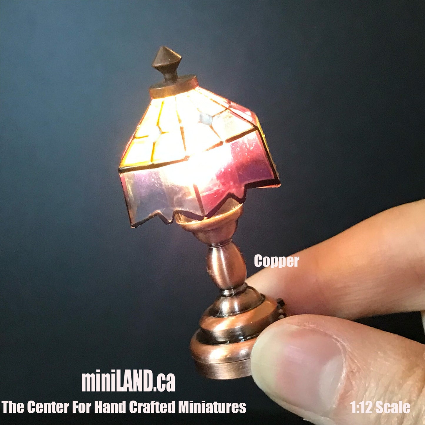 Coloured Tiffany lamp LED Super bright with On/off switch for Dollhouse miniature 1:12 scale colourful battery operated