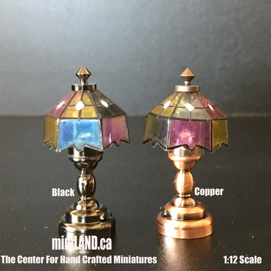 Coloured Tiffany lamp LED Super bright with On/off switch for Dollhouse miniature 1:12 scale colourful battery operated