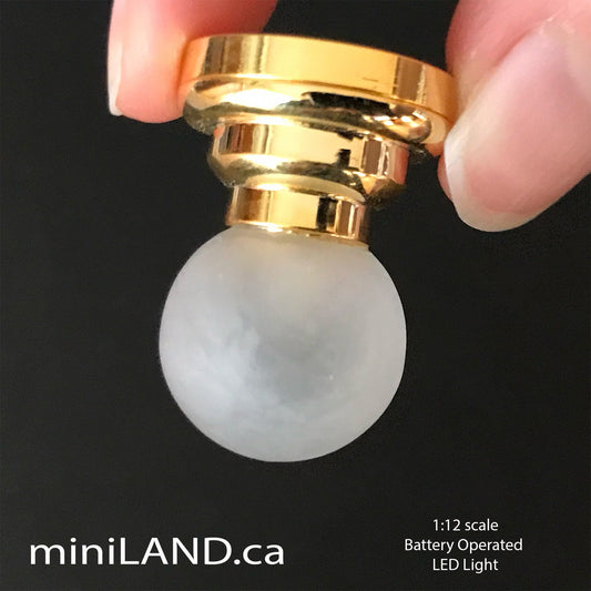 Frosted Ball LED ceiling or wall sconce Battery Light BRASS Lamp with on/off switch for 1:12 scale dollhouse miniatures hanging