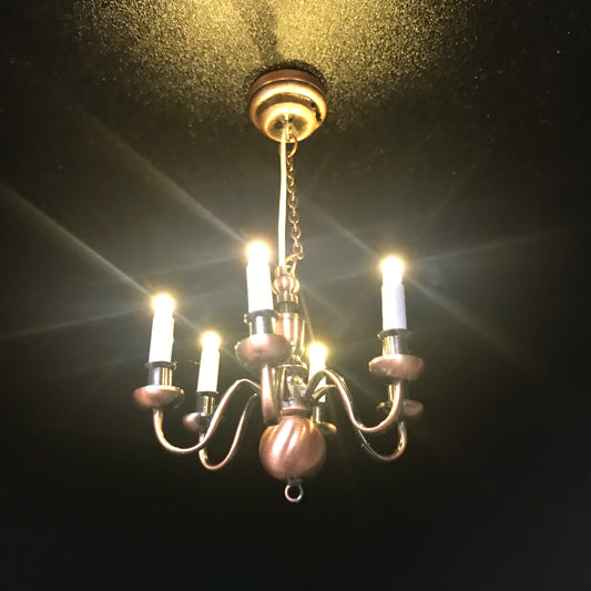 Copper Chandelier 6 arms LED LAMP Dollhouse miniature light battery on/off candles 1:12 super bright