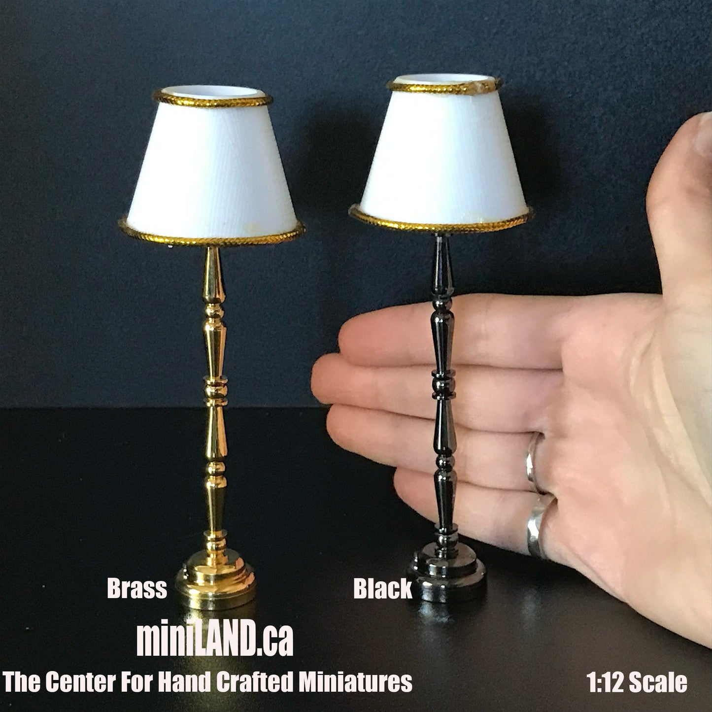 Classic Floor light Brass /black LED Super bright standing lamp with white/gold shade with on/off switch for 1:12 scale dollhouse miniatures