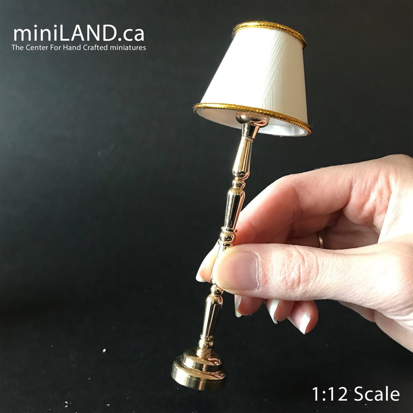 Classic Floor light Brass /black LED Super bright standing lamp with white/gold shade with on/off switch for 1:12 scale dollhouse miniatures
