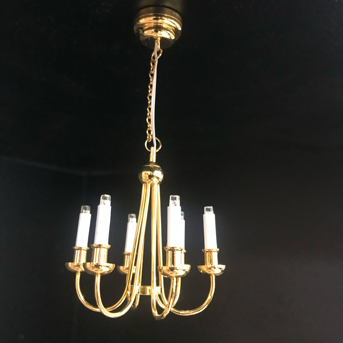 Colonial Brass chandelier 6 arms LED LAMP Dollhouse miniature light with battery and on/off  switch 1:12 scale
