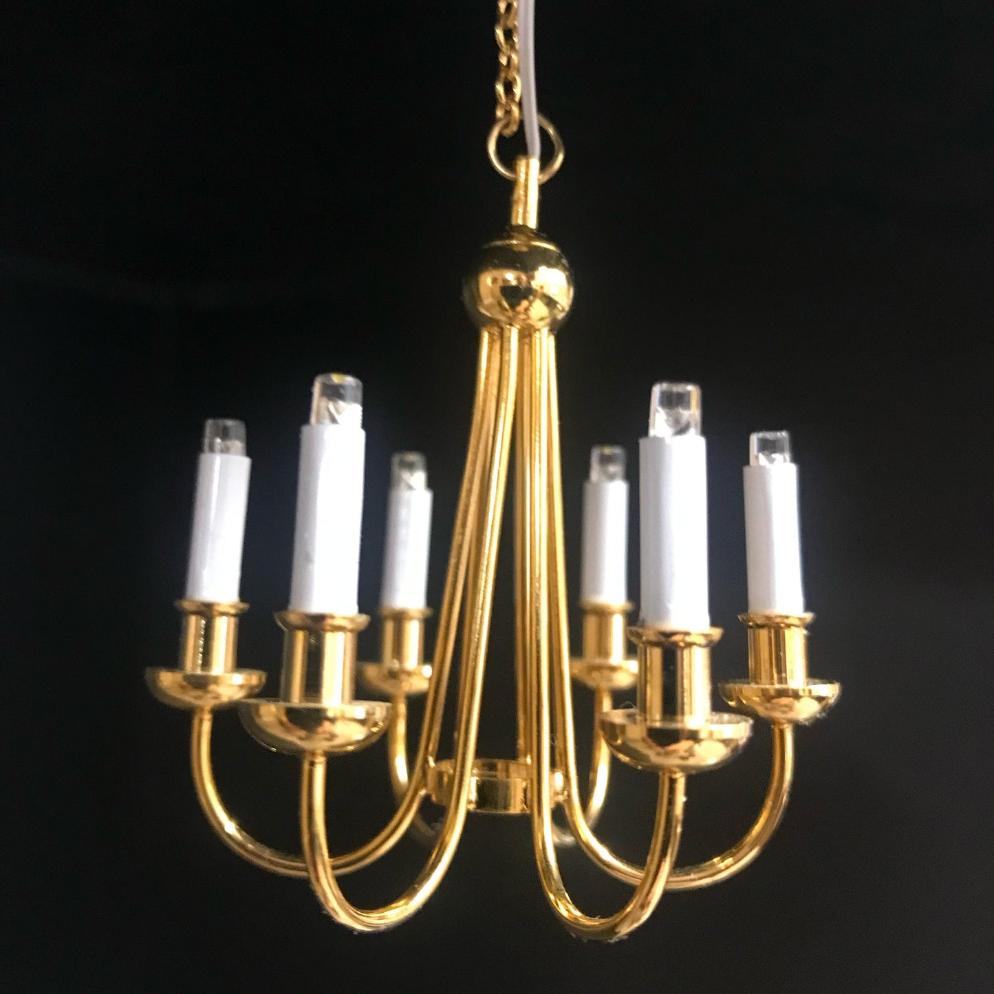 Colonial Brass chandelier 6 arms LED LAMP Dollhouse miniature light with battery and on/off  switch 1:12 scale