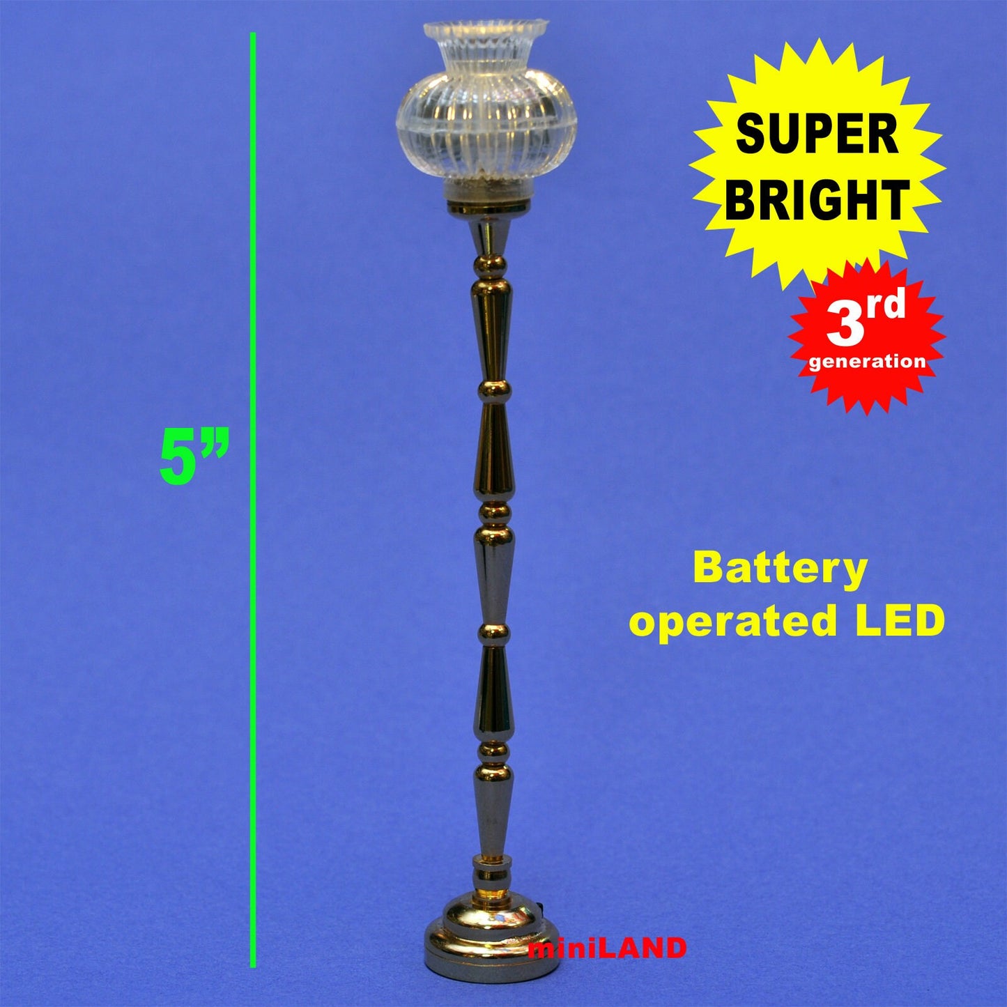 Floor light BLACK LED Super bright standing floor lamp with on/off switch for 1:12 scale dollhouse miniatures