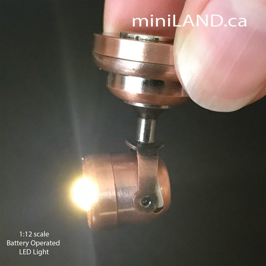 Miniature spot   COPPER Lamp  with on/off switch for 1:12 scale dollhouse miniatures Led Battery Light
