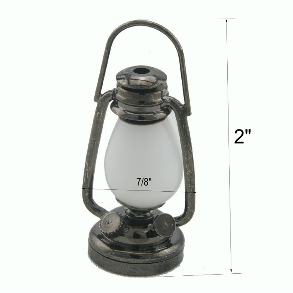 1/6 1:6 Lamp gunmetal BLACK light Super Bright battery operated LED oil lamp Dollhouse miniature lantern