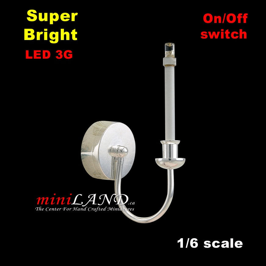 SILVER 1/6 1:6 wall candle light Lamp LED battery operated with on/off switch for 12"H fashion doll