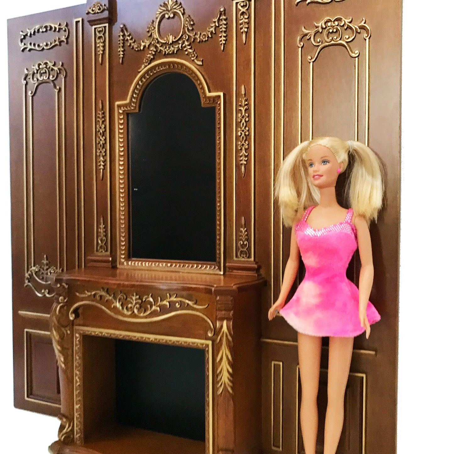 Fireplace Wall panel in 1:6 scale  or background for photographs dolls collectors WALNUT Royal paneling line Handcrafted dollhouse miniature