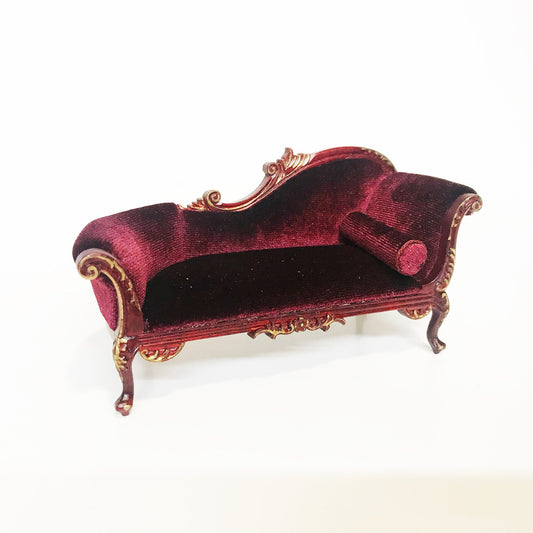 Victorian chaise lounge Sofa for dollhouse miniature 1:12 scale living room mahogany with gold Y2777 MHG