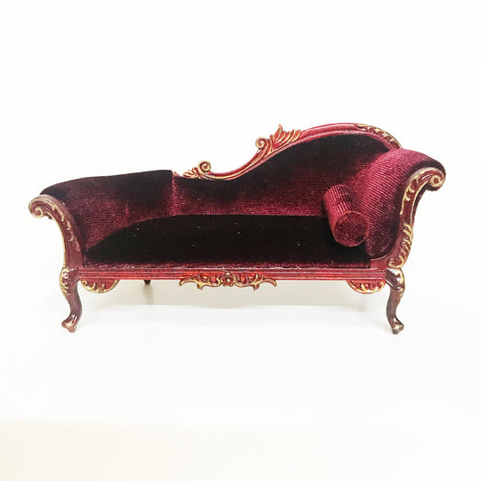 Victorian chaise lounge Sofa for dollhouse miniature 1:12 scale living room mahogany with gold Y2777 MHG