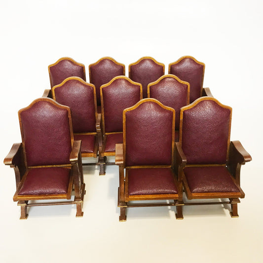 Miniature seats cinema theatre movies chairs for dollhouse 1:12 scale wood with leather