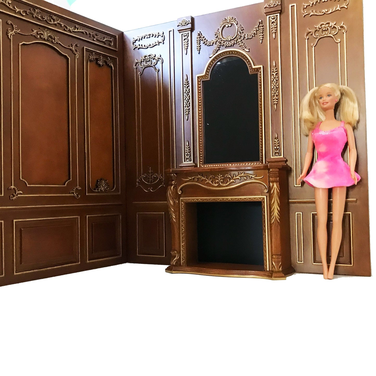 Fireplace Wall panel in 1:6 scale  or background for photographs dolls collectors WALNUT Royal paneling line Handcrafted dollhouse miniature