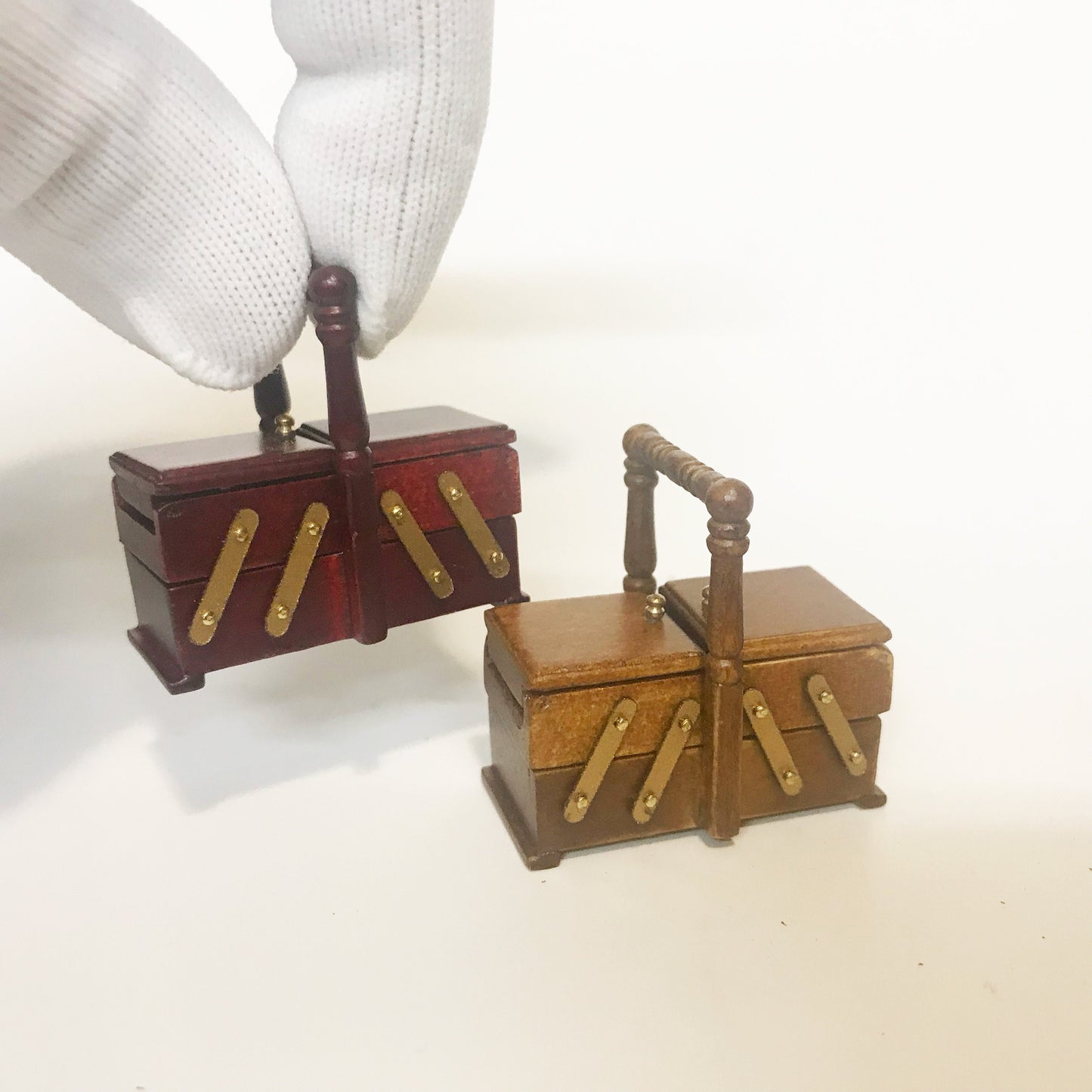 Sewing box for dollhouse miniature 1:12 scale wood handcrafted