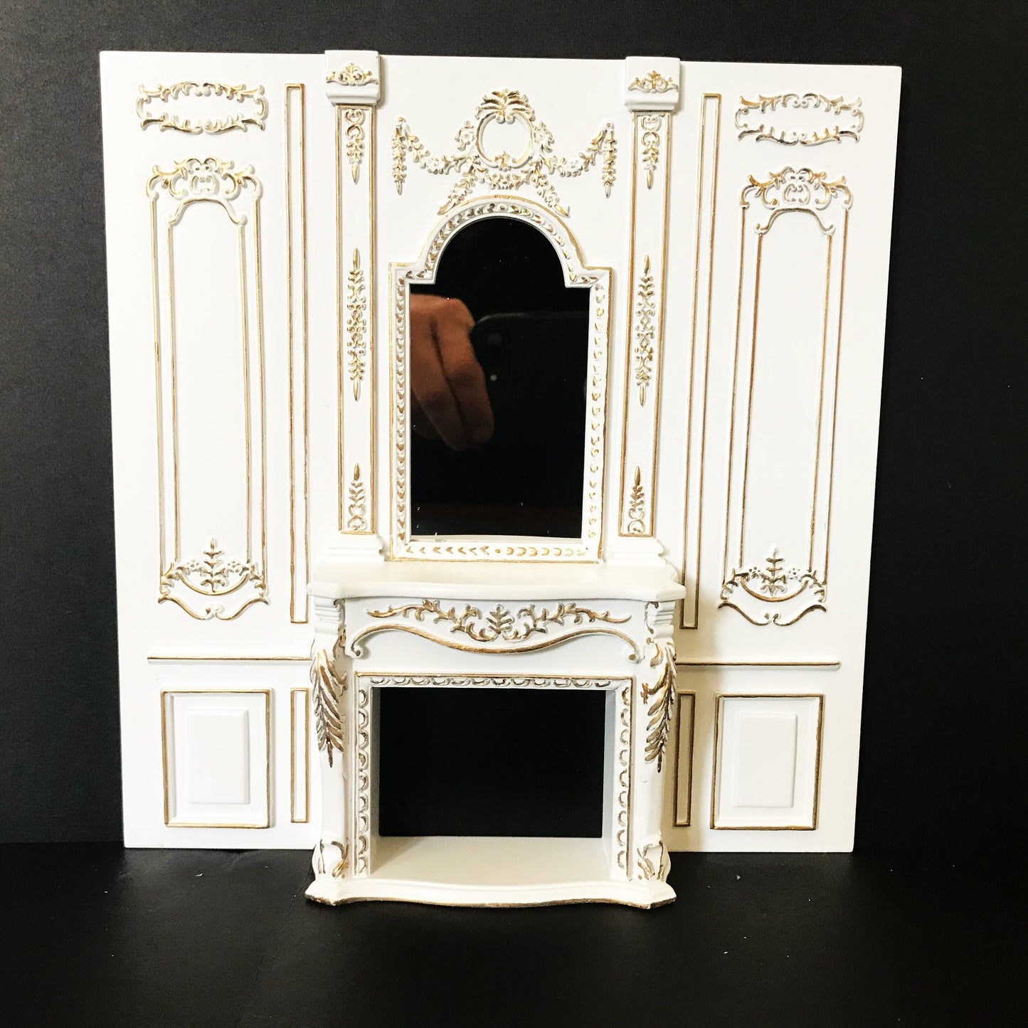 Fireplace panel - Royal Paneling line White with gold for 1:12 dollhouse miniature wall panel