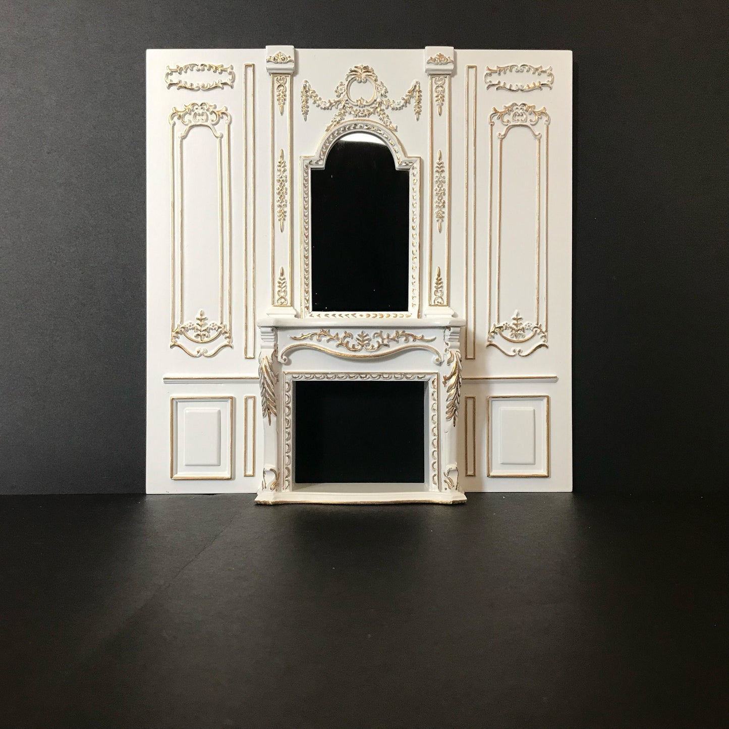 Fireplace panel - Royal Paneling line White with gold for 1:12 dollhouse miniature wall panel