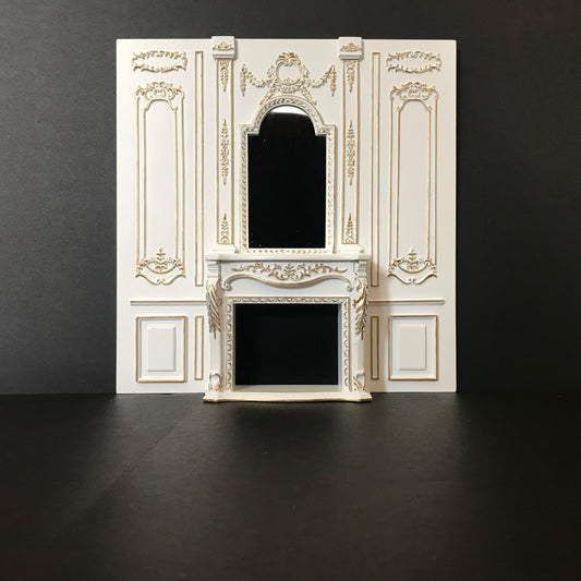 Fireplace panel - Royal Paneling line White with gold for 1:12 dollhouse miniature wall panel