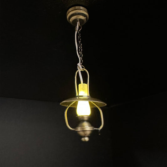 Miniature Lighting Led Battery Light Hanging Antique Brass Gold Ceiling Oil Lamp  with on/off switch for 1:12 scale dollhouse miniatures