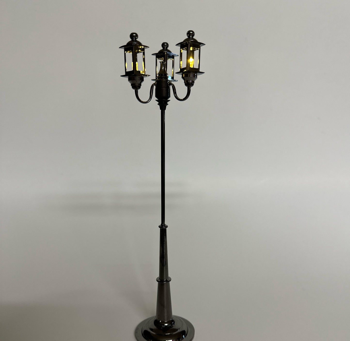 Miniature 8" tall  triple 3 arm carriage street garden lamp light  LED super bright with on/off switch  for dollhouse 1:12 scale dollhouse