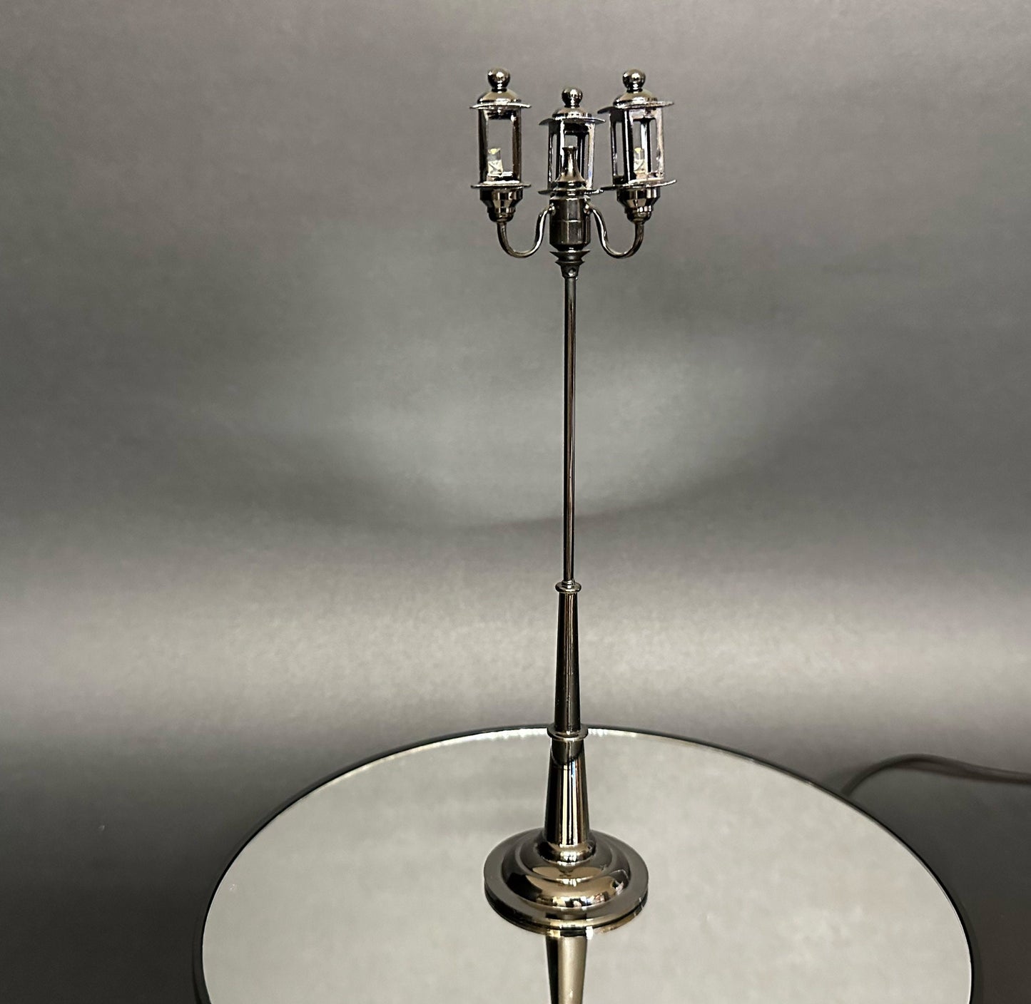 Miniature 8" tall  triple 3 arm carriage street garden lamp light  LED super bright with on/off switch  for dollhouse 1:12 scale dollhouse