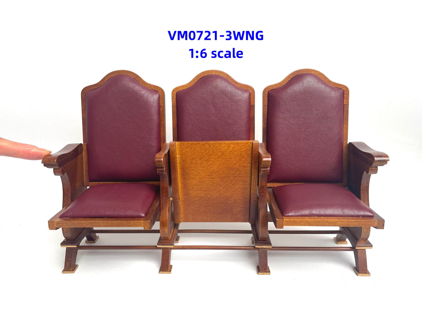 1:6 Scale Miniature triple seats Theatre CHAIR dollhouse cinema Burgundy leather For fashion dolls