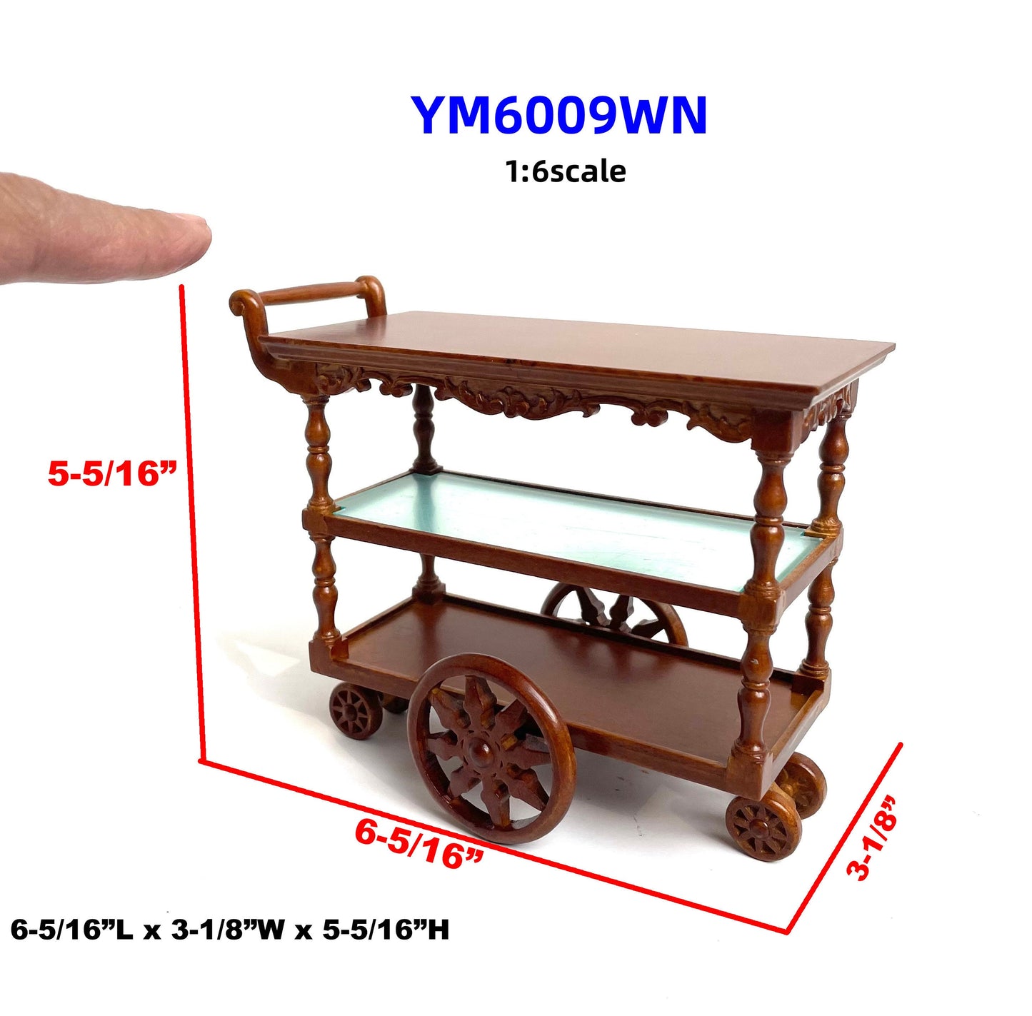 1:6 scale Tea Trolley Cart Quality Liquor service WALNUT for dollhouse miniature For fashion dolls