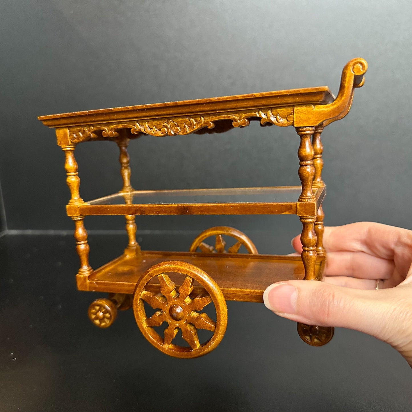 1:6 scale Tea Trolley Cart Quality Liquor service WALNUT for dollhouse miniature For fashion dolls